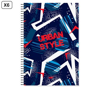 Pack 6 unités cahier spiral fº 80 feuilles 90 g&nbsp;m² design urban style