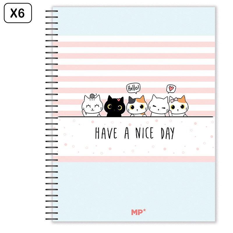 Pack 6 unités cahier extra dur a4 120 feuilles carreau design chatons