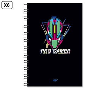 Pack 6 unités cahier spiral fº 80 feuilles 90 g&nbsp;m² design pro gamer