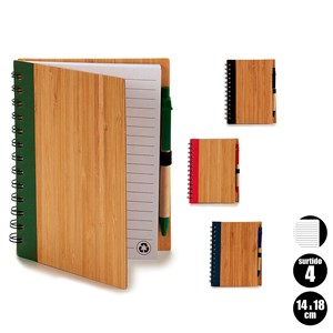 Pack de 4 carnets en bambou 14x18 cm. Assortiment de 4 couleurs.