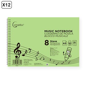 Pack 12 unités cahier de musique 4 pentagrammes a5 cervantes