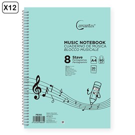 Pack 12 unités cahier de musique 4 portées a5 cervantes