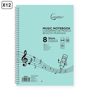 Pack 12 unités cahier de musique 4 portées a5 cervantes