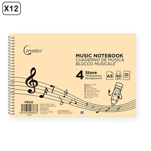 Pack 12 unités cahier de musique 4 portées a5 cervantes
