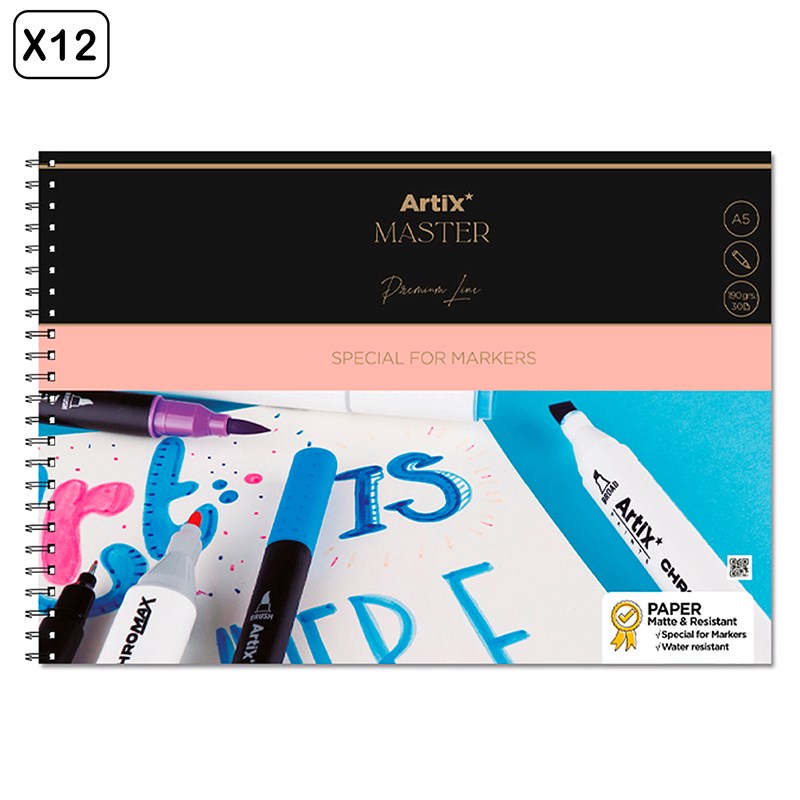 Pack 12 uds bloc de marker paper 30 feuilles a5 spiral