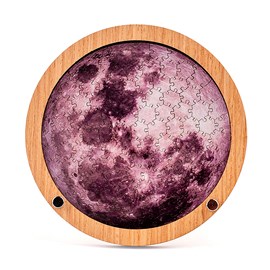 Puzzle et cadre en bois avec 110 pièces. Design lune.