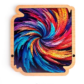 Puzzle et cadre en bois avec 77 pièces. Design tornado coloré.