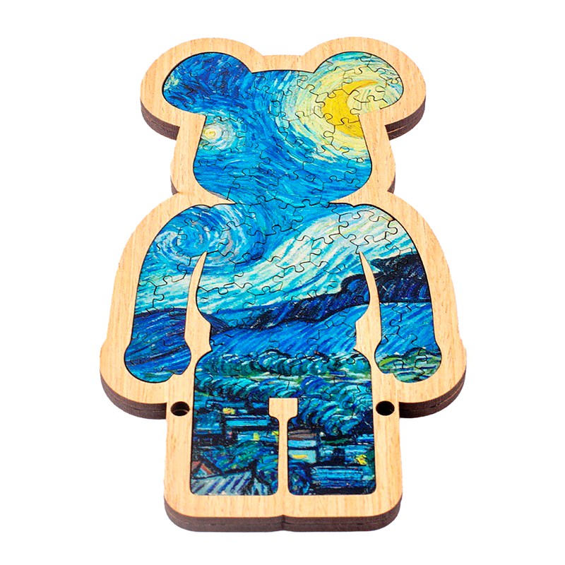 Puzzle et cadre en bois avec 86 pièces. Design ours.