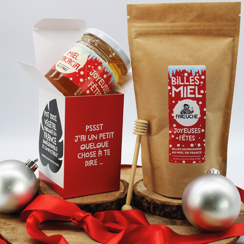 Duo coffret joyeuses fêtes miel et bonbons