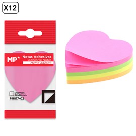 Pack 12 unités notes adhésives 70 x 70 mm 200 feuilles cœur