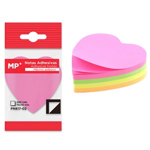 Pack 12 unités notes adhésives 70 x 70 mm 200 feuilles cœur