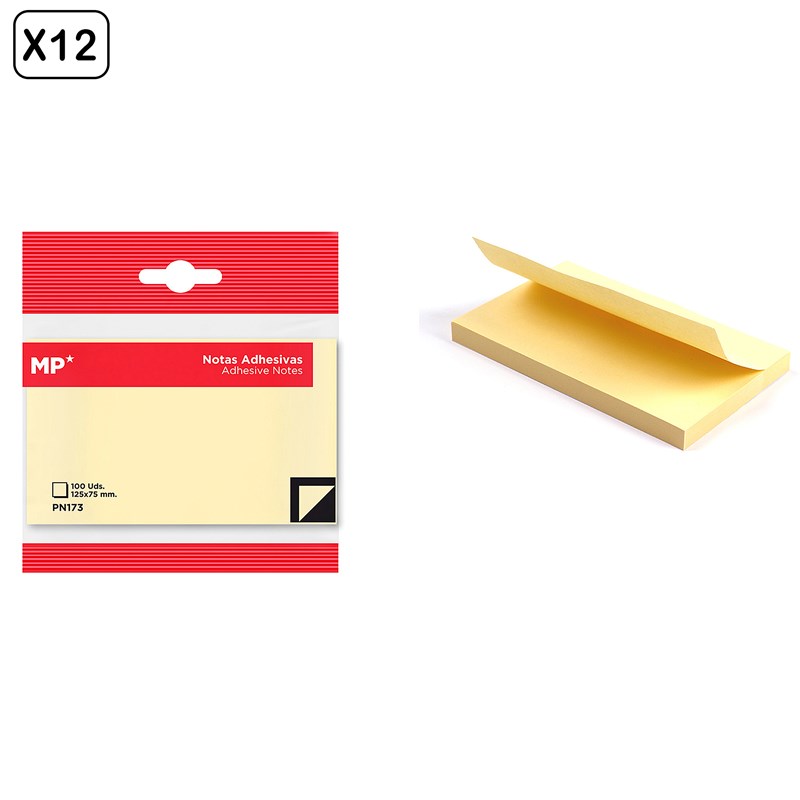 Pack 12 unités notes adhésives 125 x 75 mm 100 feuilles