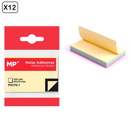 Pack 12 unités notes adhésives 50 x 75 mm 100 feuilles multicouleur