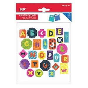 Pack 24 unités étiquettes adhésives personnalisables décorées design abécédaire.