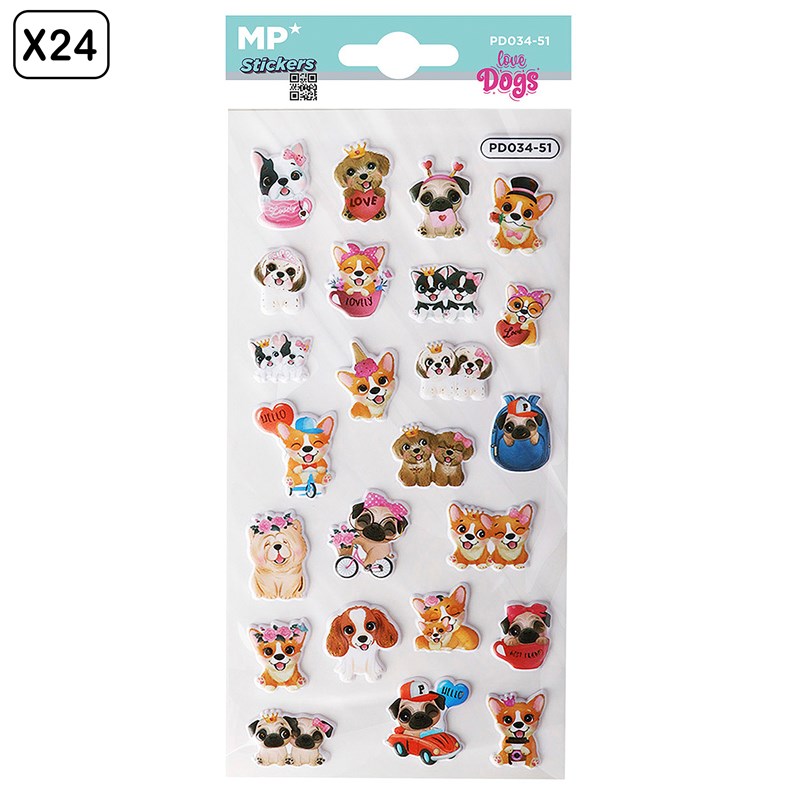 Pack 24 uds. Autocollants stickers relief design chiens
