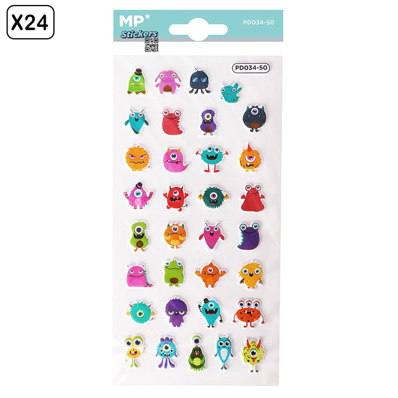 Pack 24 uds. Autocollants stickers relief design monstres