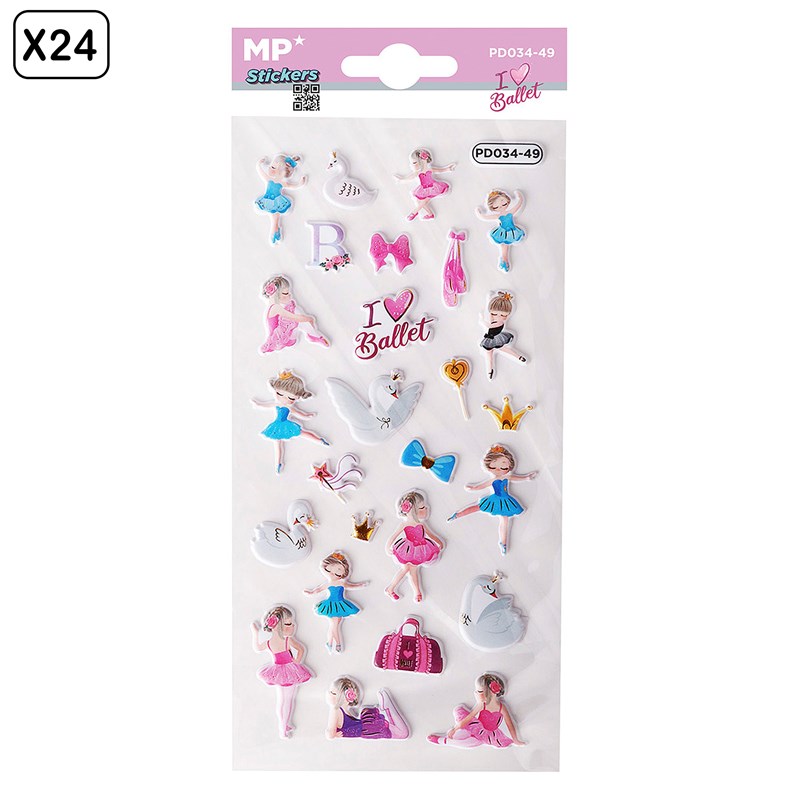 Pack 24 uds. Autocollants stickers en relief design ballet