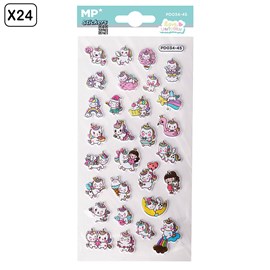 Pack 24 uds. Autocollants stickers en relief design unicorn
