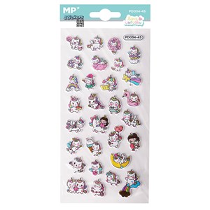 Pack 24 uds. Autocollants stickers en relief design unicorn