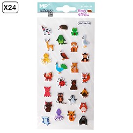 Pack 24 uds. Autocollants stickers relief design animaux heureux