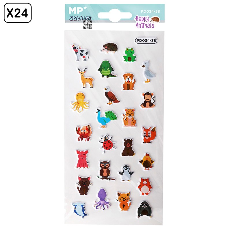 Pack 24 uds. Autocollants stickers relief design animaux heureux