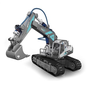 Machine hydraulique 3 en 1 : excavatrice, grue et chargeur de bois.