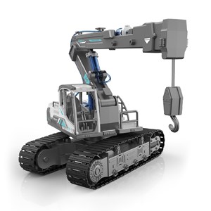 Machine hydraulique 3 en 1 : excavatrice, grue et chargeur de bois.