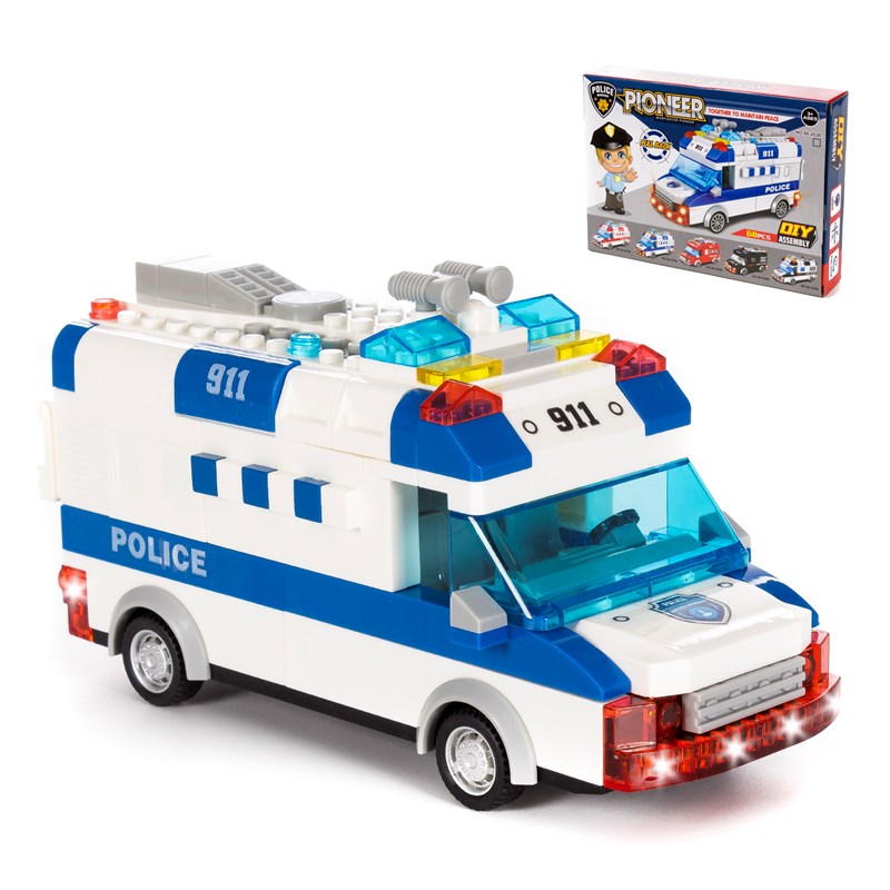 Fourgonnette de police avec lumières et effets sonores. À construire, 68 pièces.