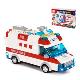 Ambulance avec lumières et effets sonores. À construire, 68 pièces.
