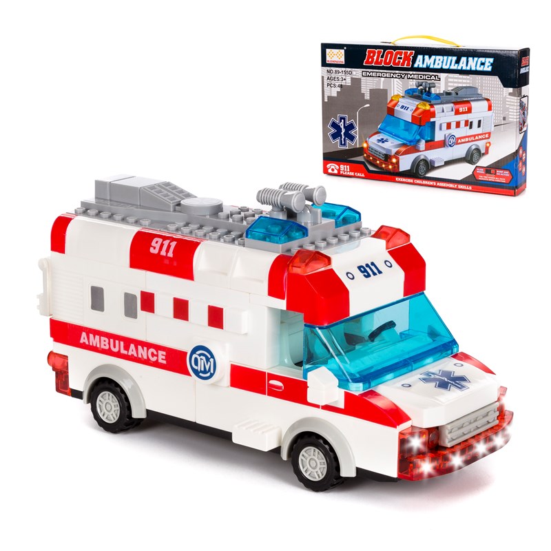 Ambulance avec lumières et effets sonores. À construire, 48 pièces.