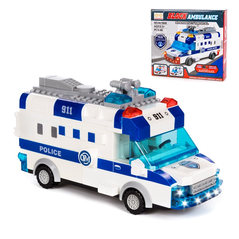 Fourgonnette de police avec lumières et effets sonores. À construire, 48 pièces.