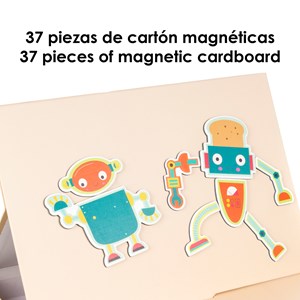 Jeu magnétique de création de robots. 37 pièces en carton magnétiques.