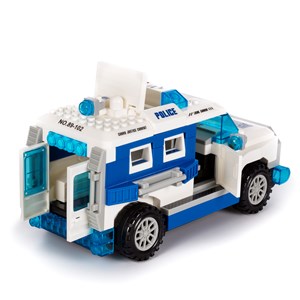 Véhicule d'assaut de police, avec lumières et effets sonores.