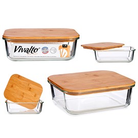 Bento en borosilicate hermétique couvercle en bambou.