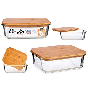 Bento en borosilicate hermétique couvercle en bambou.