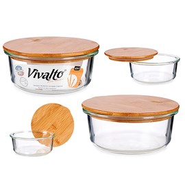 Boîte hermétique en borosilicate avec couvercle en bambou