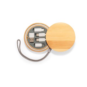 Set de câbles chargeur&nbsp;données en bambou. Connexion micro usb, type c.