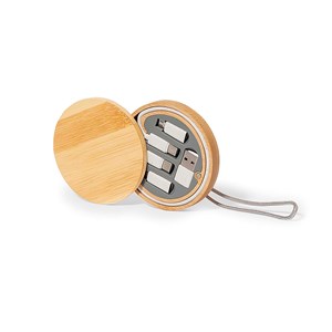 Set de câbles chargeur&nbsp;données en bambou. Connexion micro usb, type c.