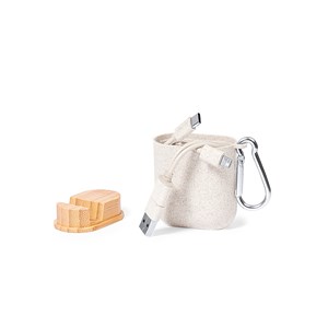 Câble chargeur triple avec boîtier en paille de blé : micro usb, type c.