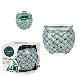 Bougie parfumée dans un pot en verre odeur de mousse.