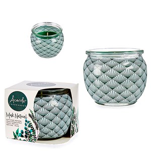 Bougie parfumée dans un pot en verre odeur de mousse.