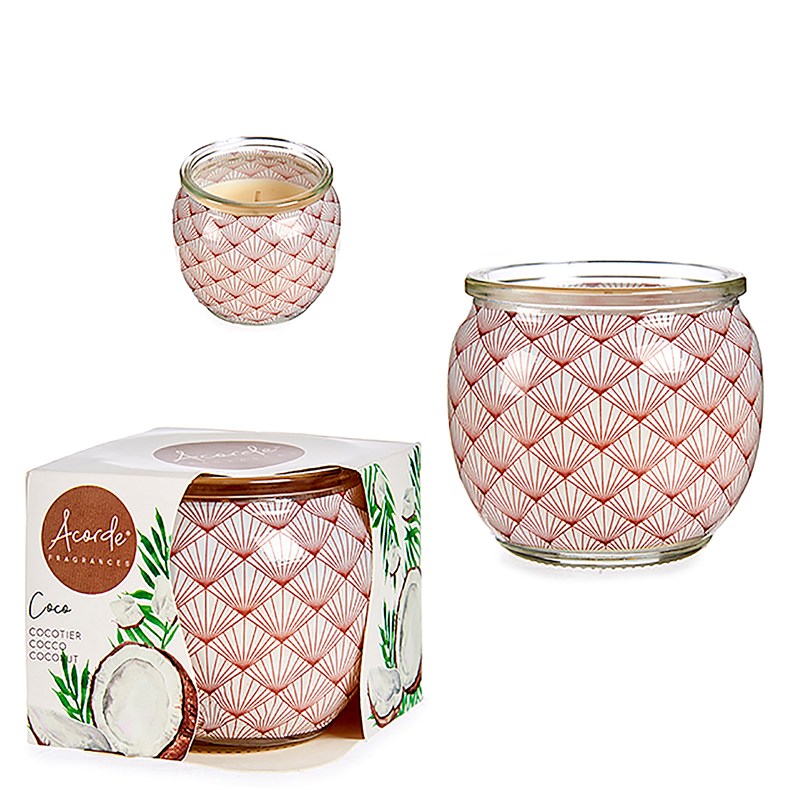 Bougie parfumée en pot en verre odeur de coco.