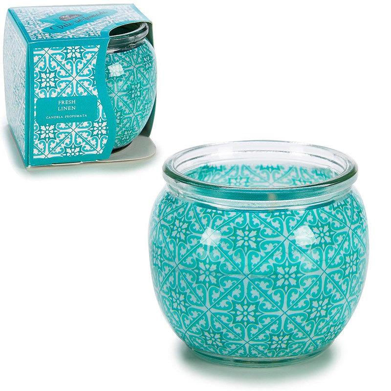 Bougie parfumée dans un pot en verre parfum lin frais.