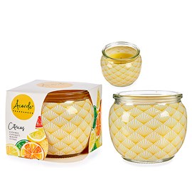 Bougie parfumée en pot en verre senteurs citriques.