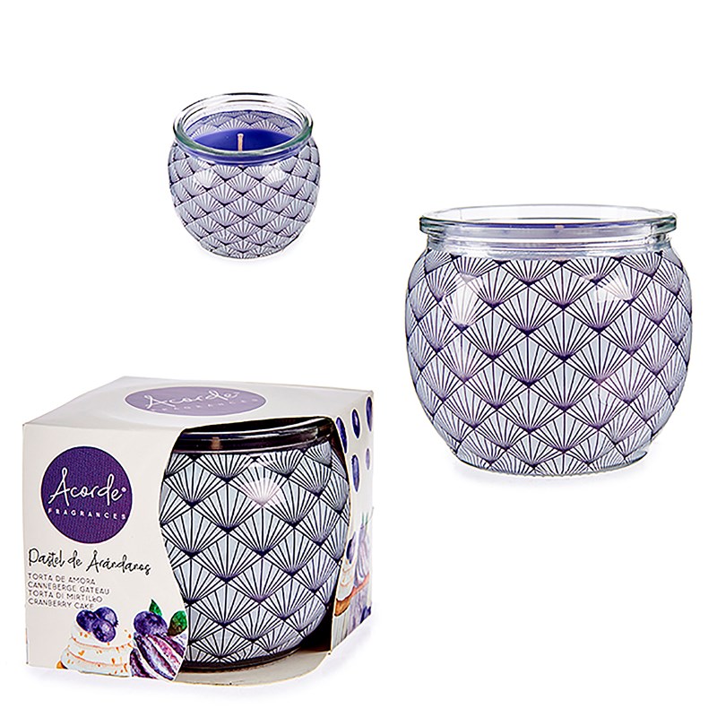 Bougie parfumée en pot en verre odeur de tarte aux myrtilles.