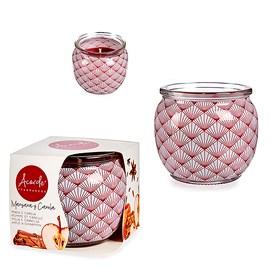 Bougie parfumée en pot en verre parfumée au pomme et à la cannelle.