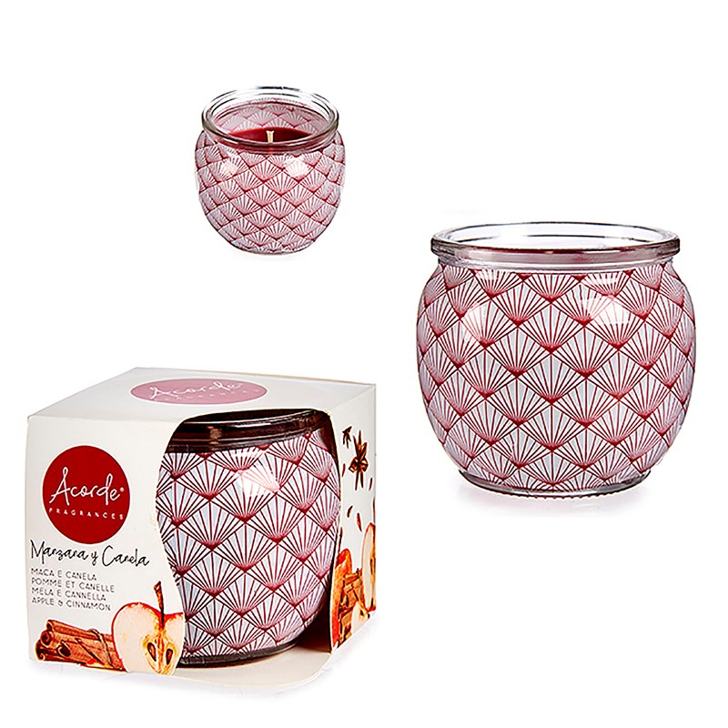 Bougie parfumée en pot en verre parfumée au pomme et à la cannelle.