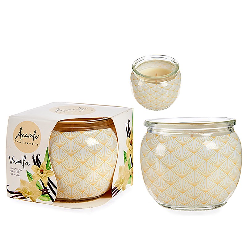 Bougie parfumée en pot en verre senteur vanille.