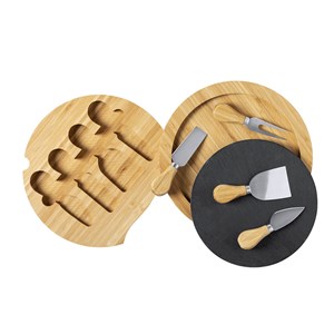 Set de fromages pomel de 5 pièces. Planche en ardoise et bambou.