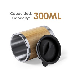 Lubon thermos nature de 300ml. Corps en bambou et acier inoxydable.